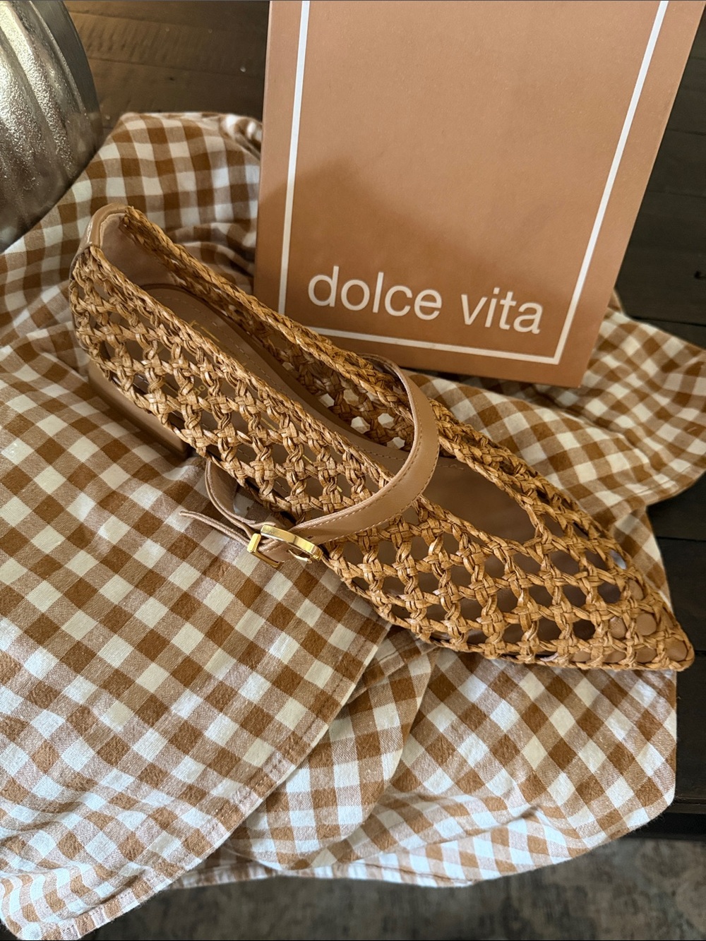 Dolce Vita Tan Woven Leather Flats
